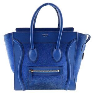 CELINE Luggage micro Handbag blue Suede/Calfskin Women